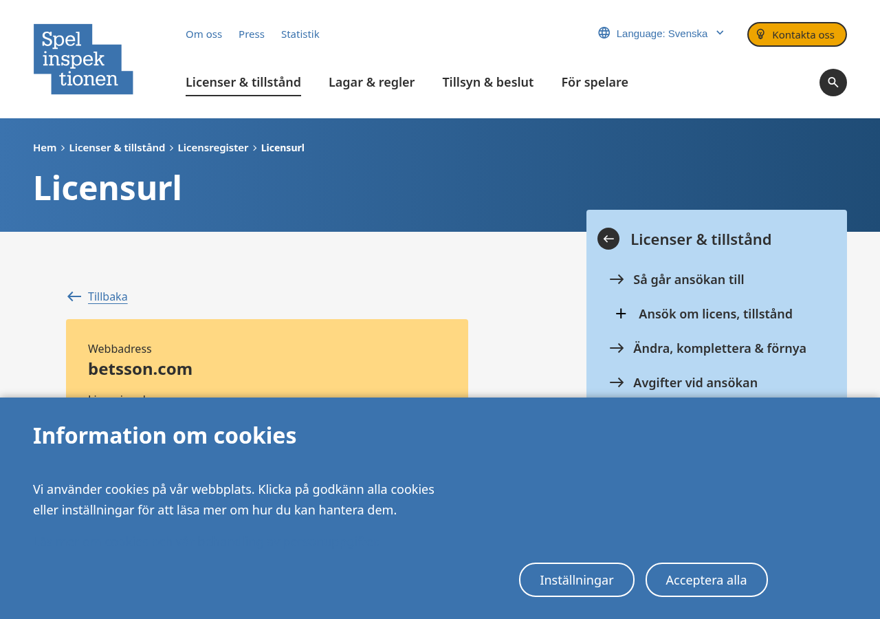 لقطة مؤرخة من spelinspektionen.se