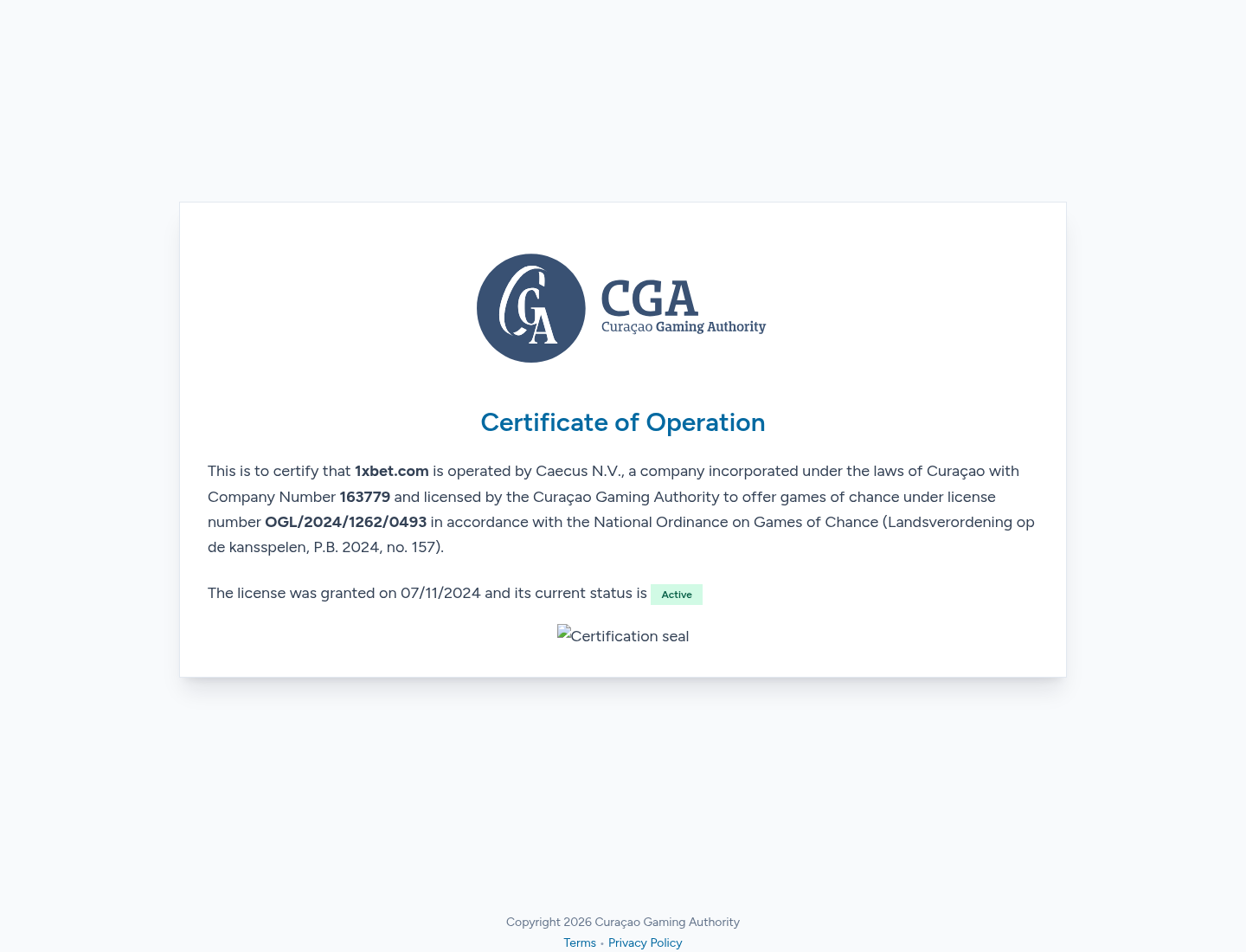 لقطة دليل من cert.cga.cw